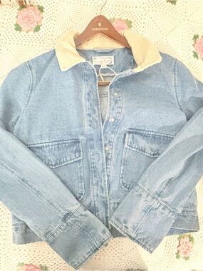 Stoosh Blue Denim Jacket with Cream Corduroy Collar
